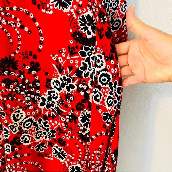 Free People Tough Love Red Poppy Floral Shirt Dress Size 6 - Picture 6 of 9